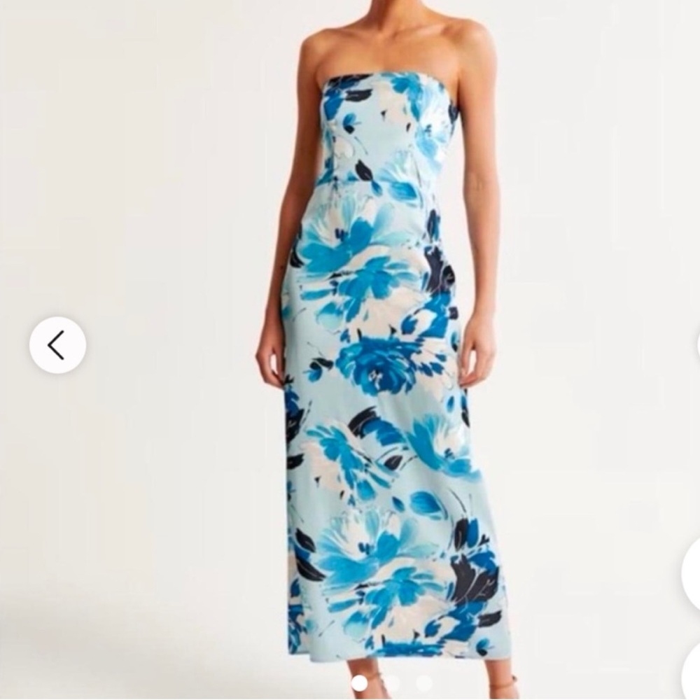 Abercrombie & Fitch Strapless Midi Dress in Light Blue Floral